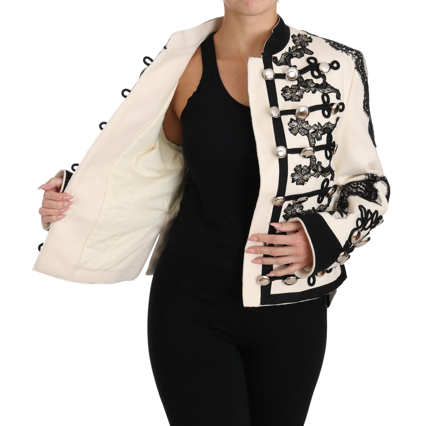 Elegante chaqueta barroca en blanco roto