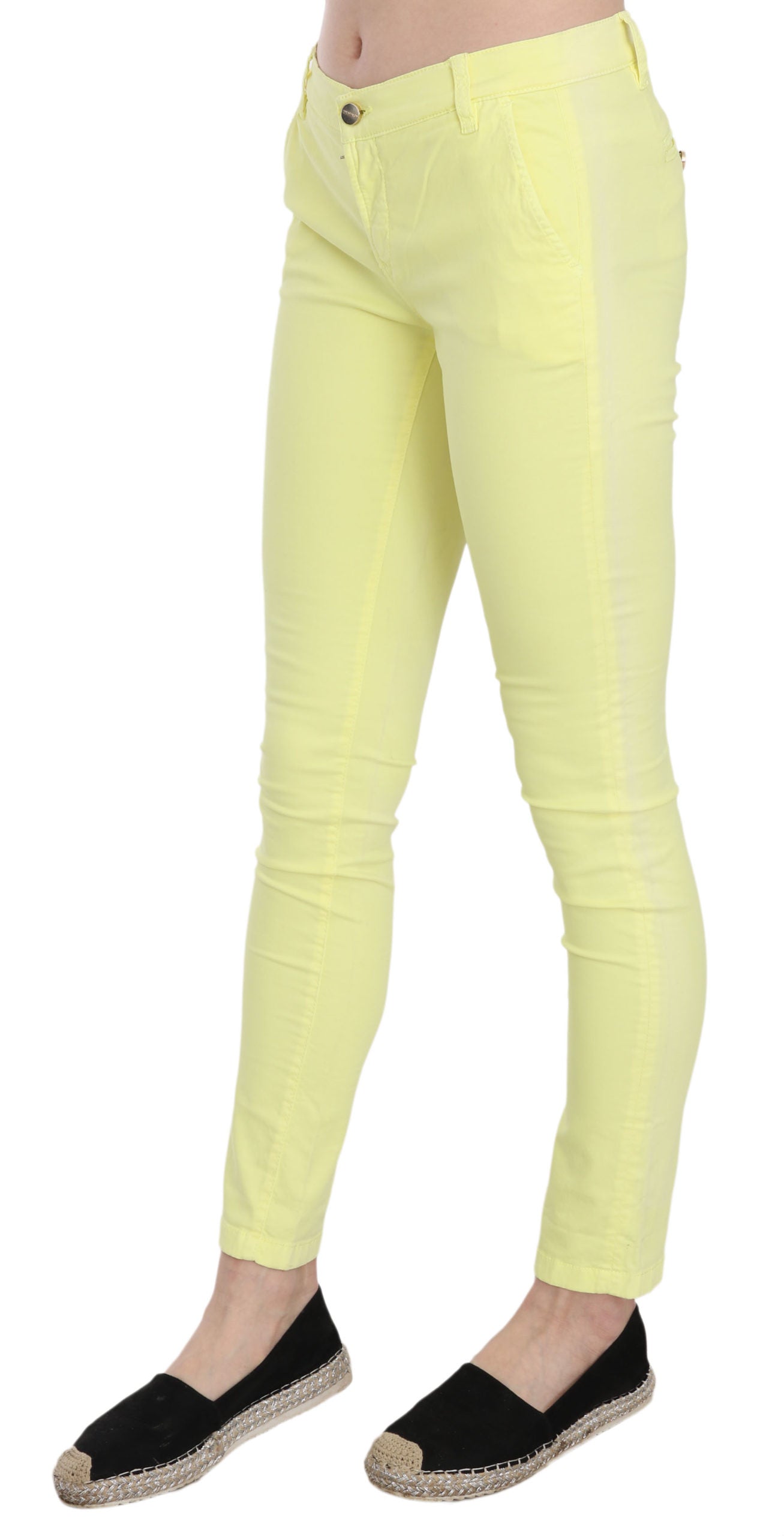 Pantalones casuales ajustados de cintura baja amarillos elegantes