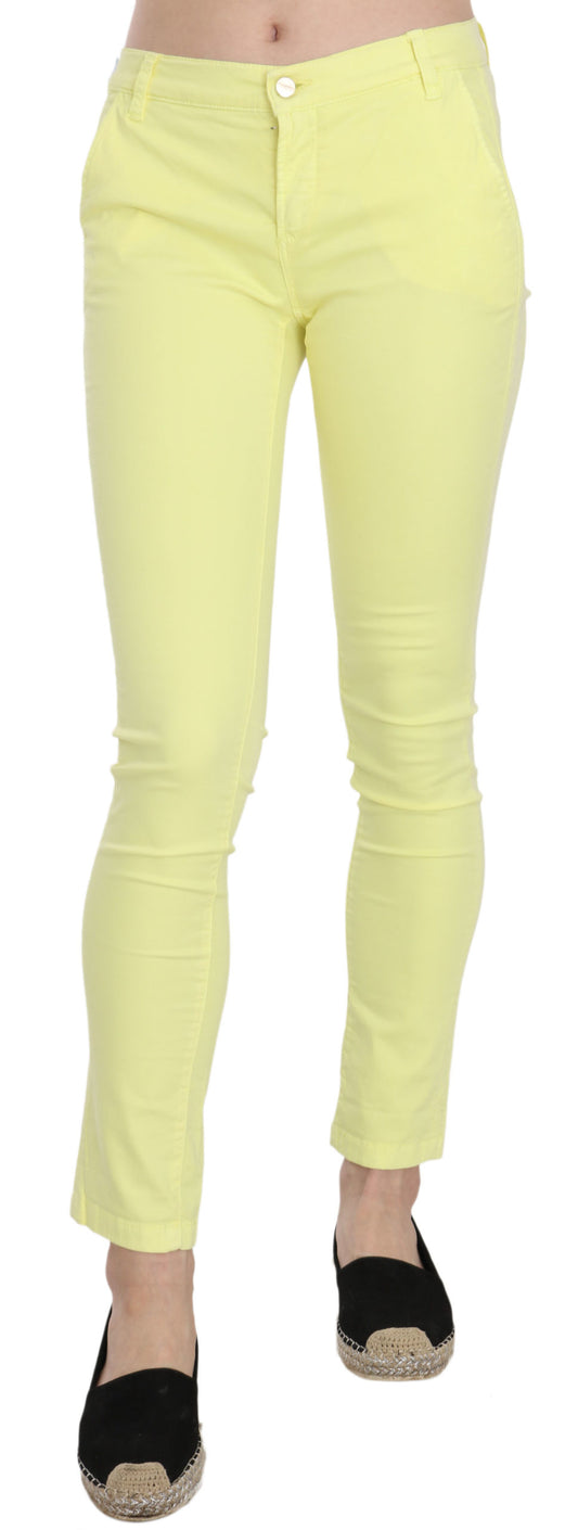 Pantalones casuales ajustados de cintura baja amarillos elegantes