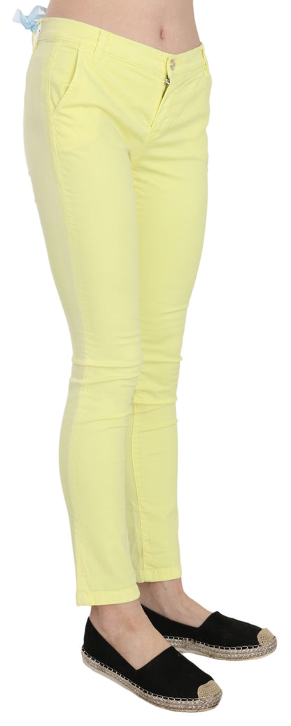 Pantalones casuales ajustados de cintura baja amarillos elegantes