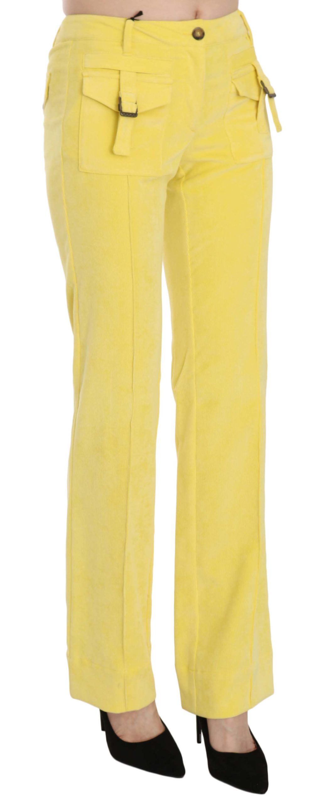 Pantalones elegantes de pana amarilla de cintura media