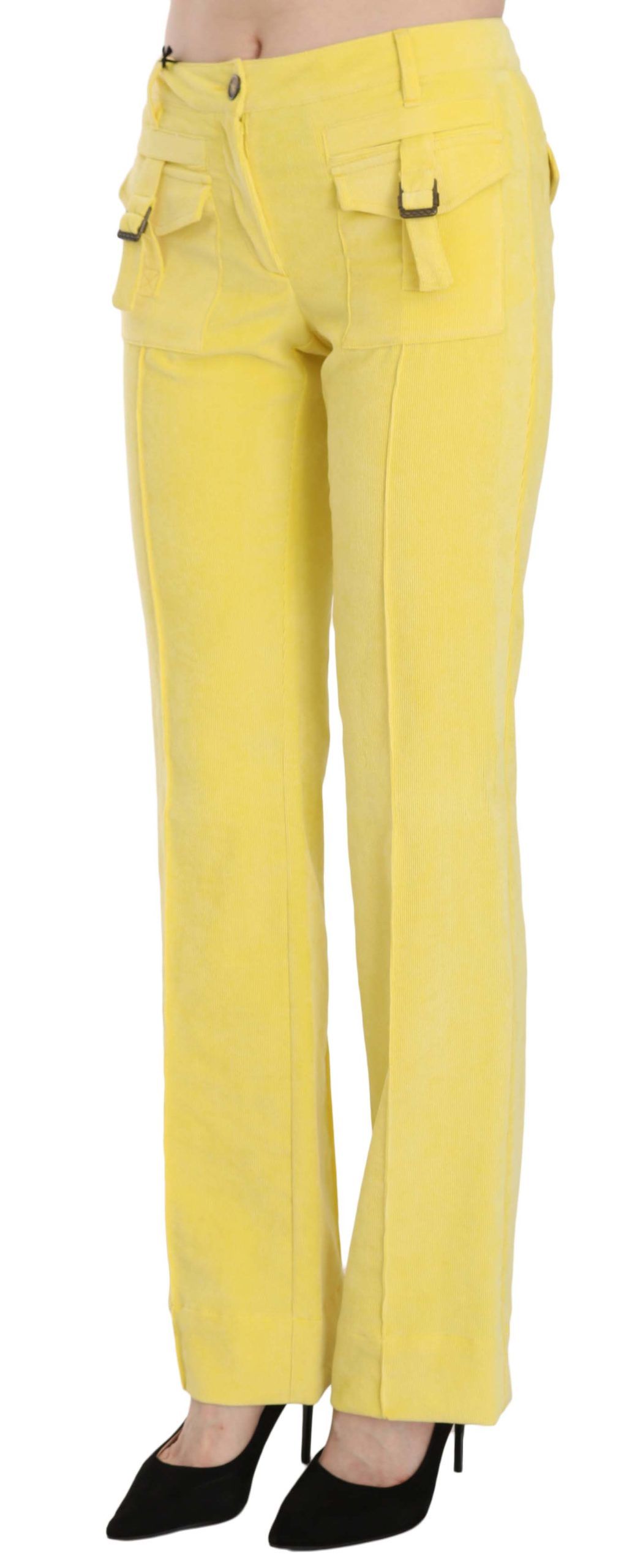 Pantalones elegantes de pana amarilla de cintura media