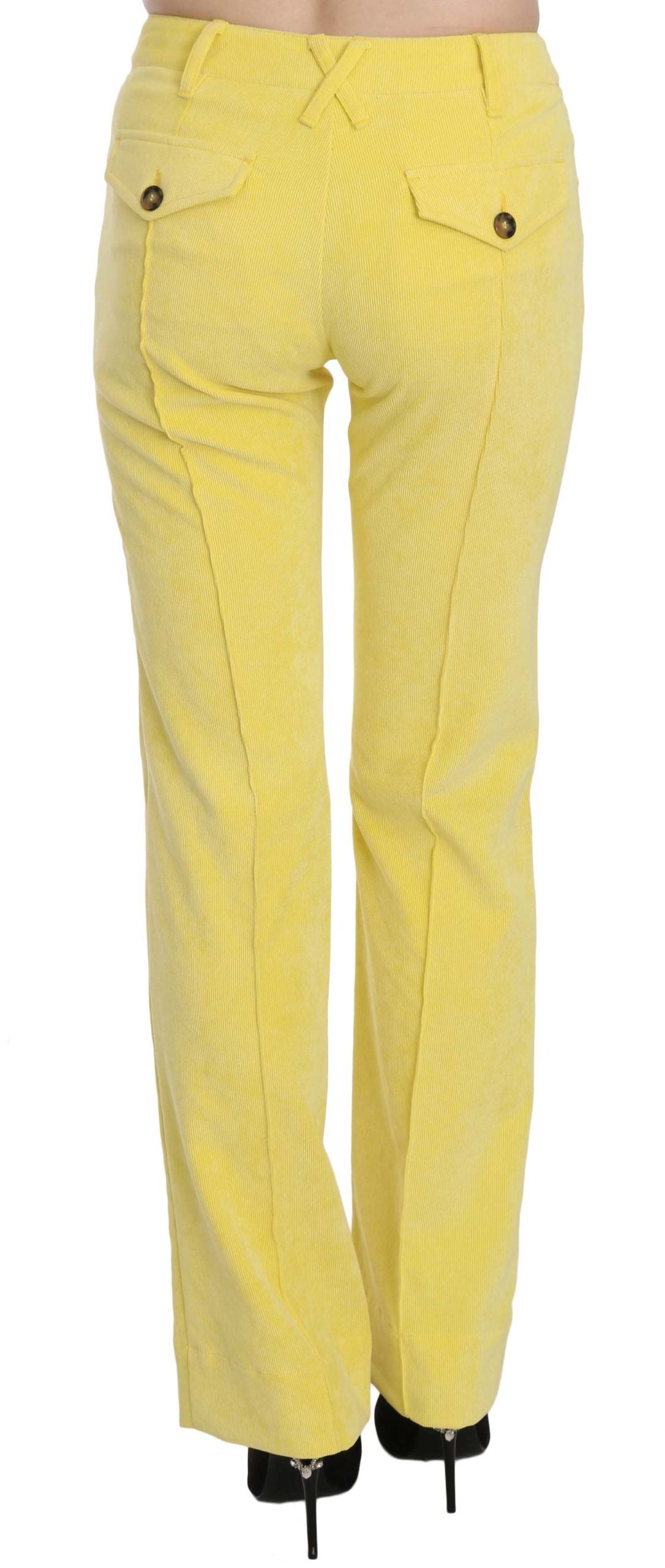 Pantalones elegantes de pana amarilla de cintura media