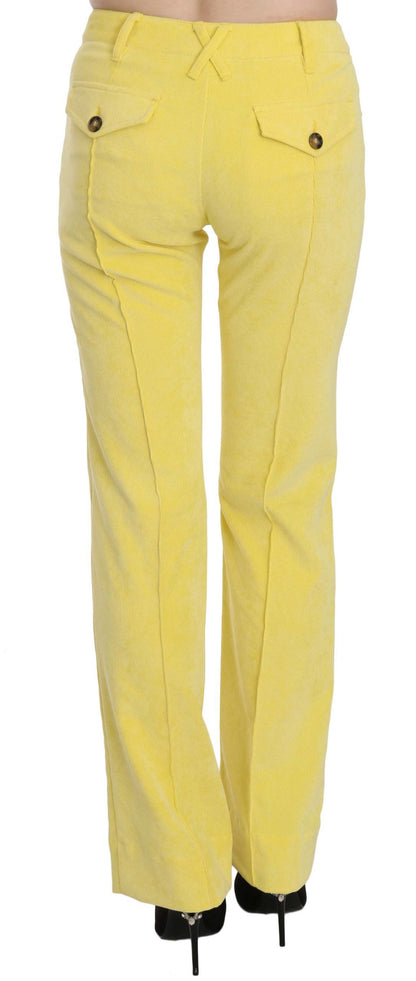 Pantalones elegantes de pana amarilla de cintura media