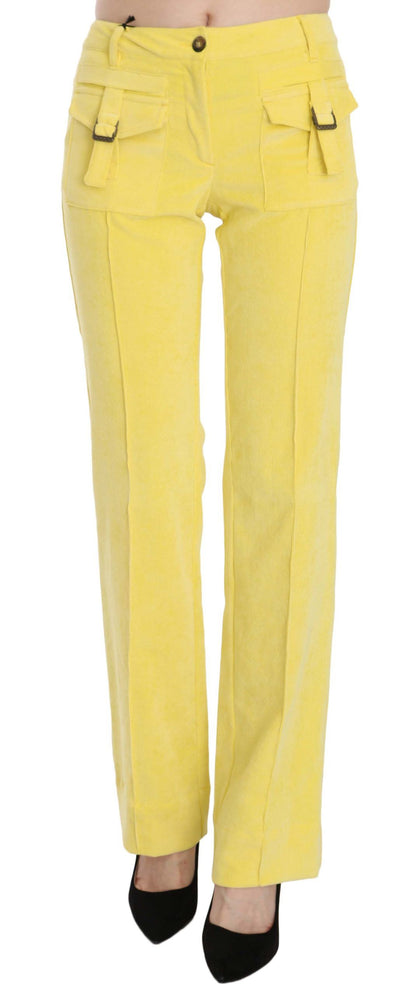 Pantalones elegantes de pana amarilla de cintura media