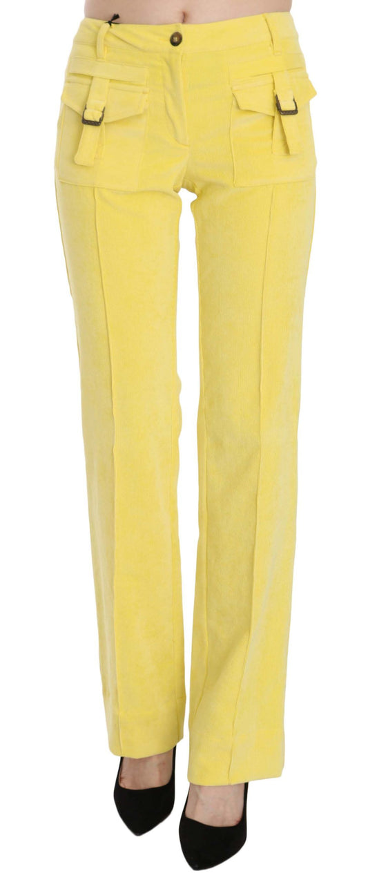Pantalones elegantes de pana amarilla de cintura media