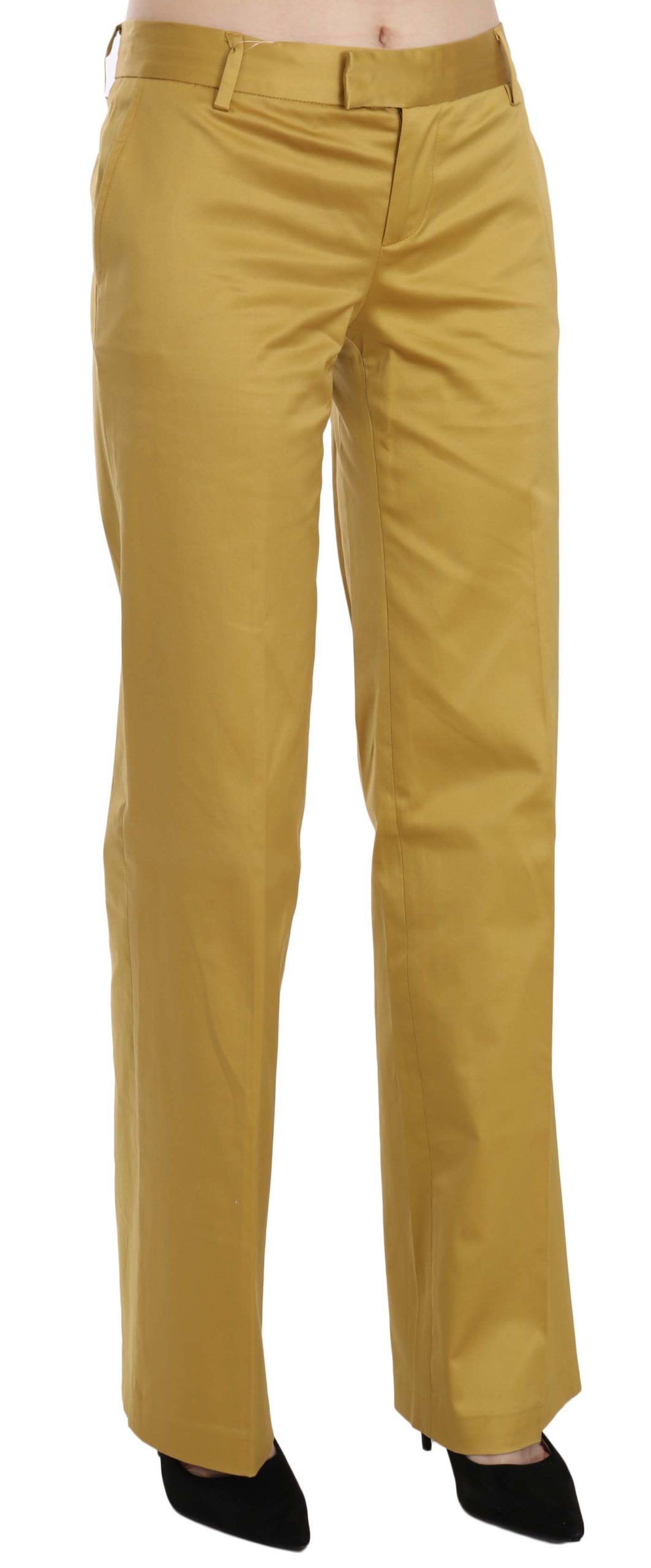 Pantalones de algodón entallados de cintura media color mostaza