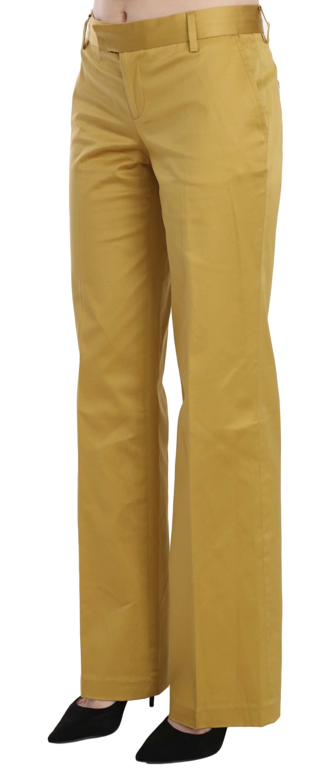 Pantalones de algodón entallados de cintura media color mostaza