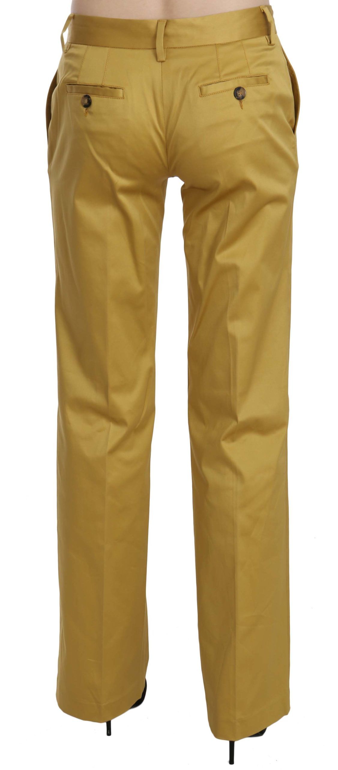 Pantalones de algodón entallados de cintura media color mostaza