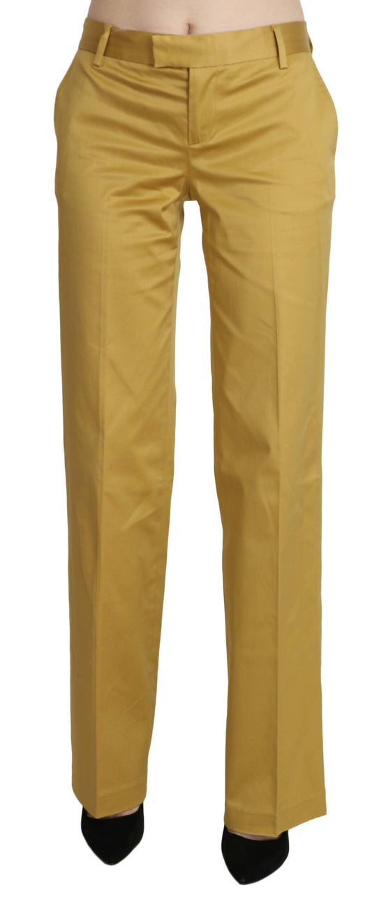 Pantalones de algodón entallados de cintura media color mostaza