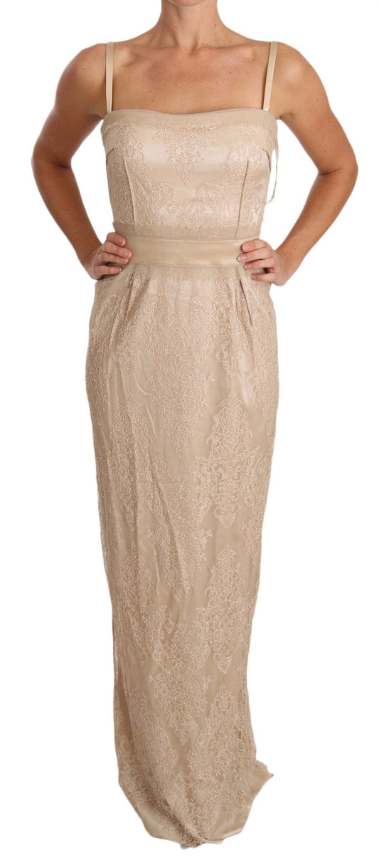 Elegante vestido beige largo hasta el suelo