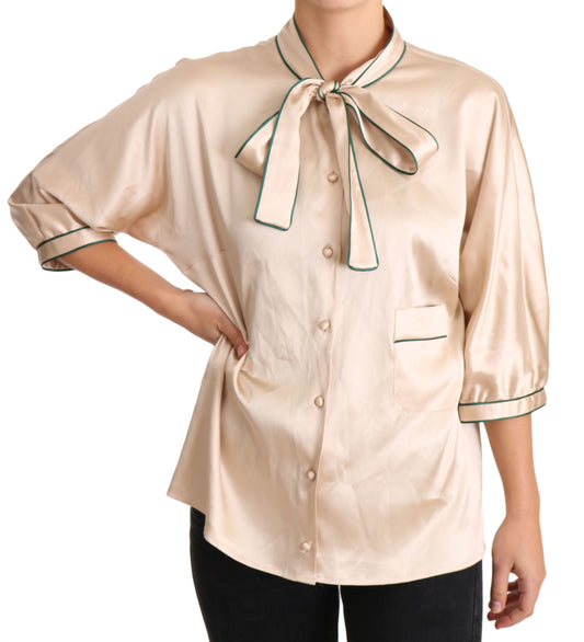 Elegante blusa de mezcla de seda beige