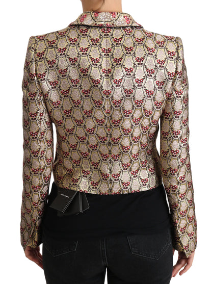 Chaqueta blazer con lentejuelas y flores doradas brillantes