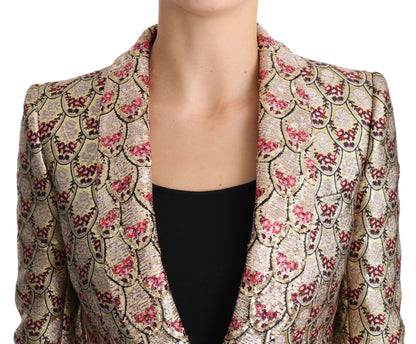 Chaqueta blazer con lentejuelas y flores doradas brillantes