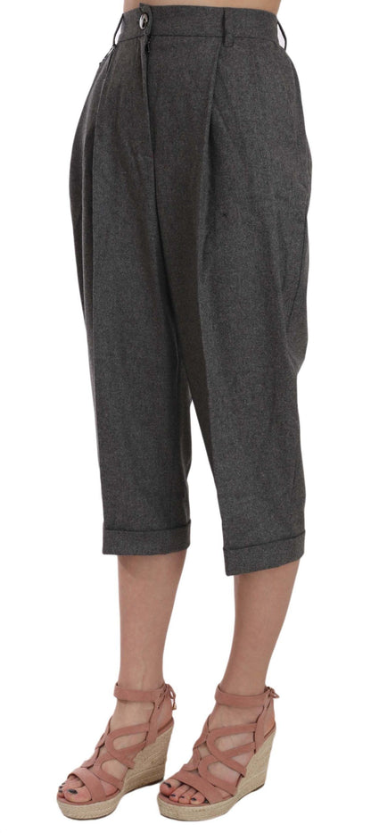 Elegantes pantalones plisados ​​de lana y cachemira gris