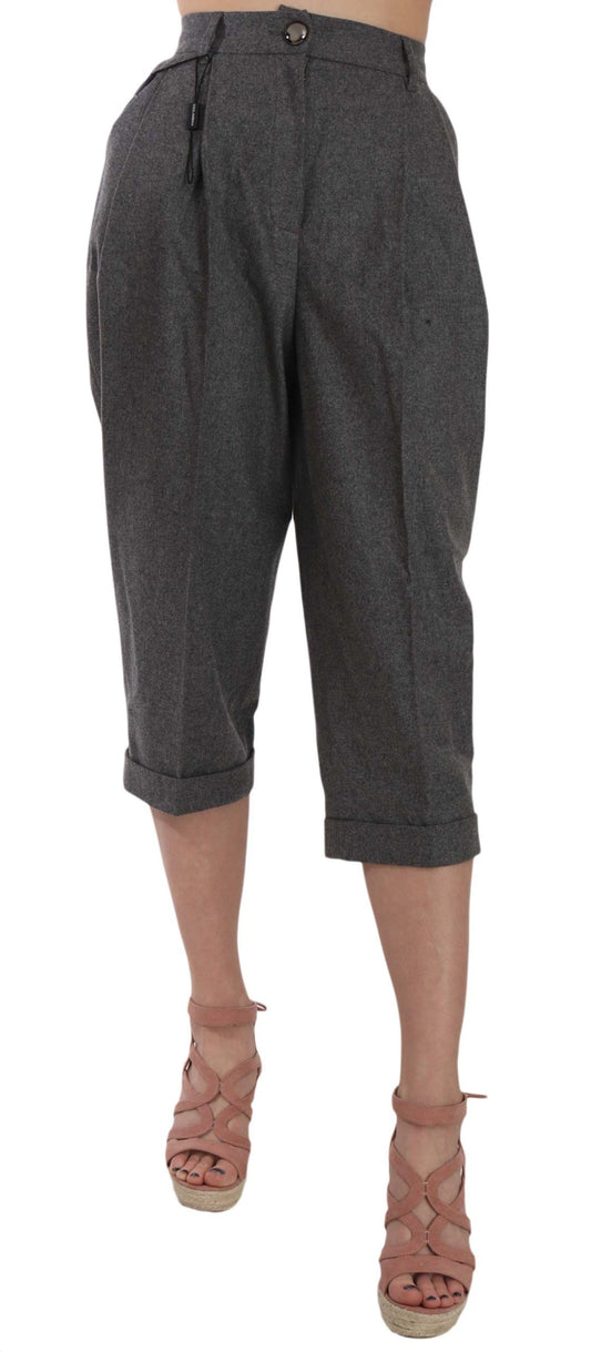 Elegantes pantalones plisados ​​de lana y cachemira gris