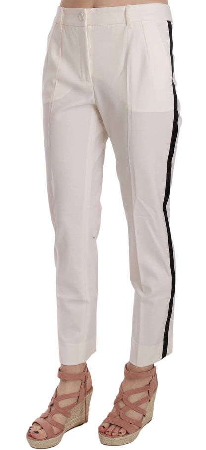 Elegantes pantalones cónicos de lana con rayas blancas