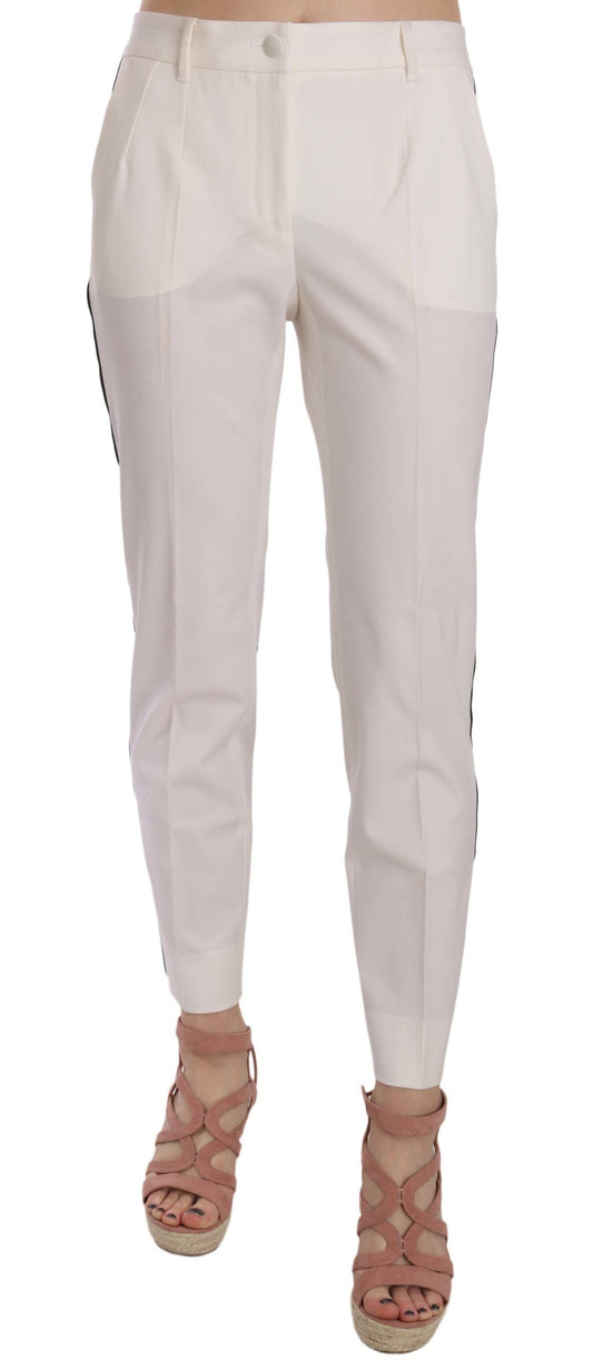 Elegantes pantalones cónicos de lana con rayas blancas
