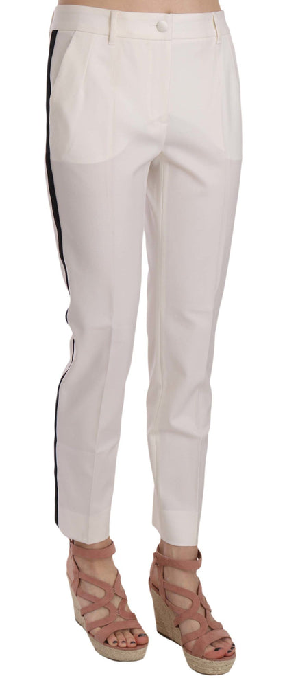 Elegantes pantalones cónicos de lana con rayas blancas
