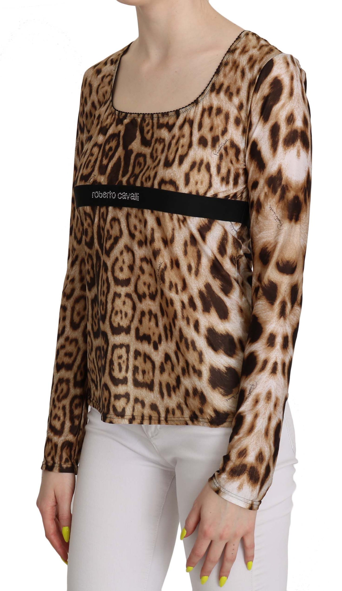 Elegante top de manga larga con estampado de leopardo