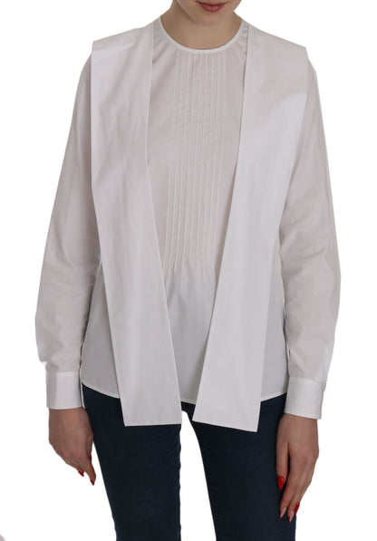 Elegante top de algodón blanco con cuello redondo
