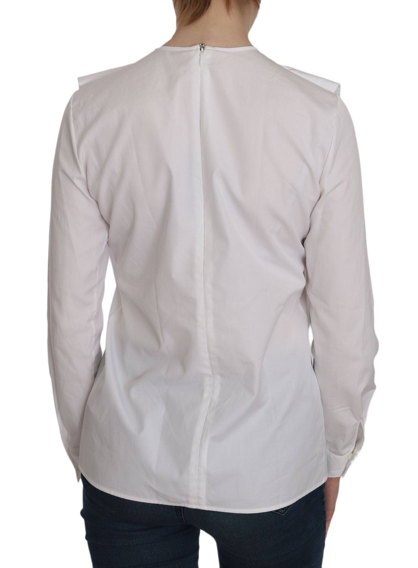 Elegante top de algodón blanco con cuello redondo