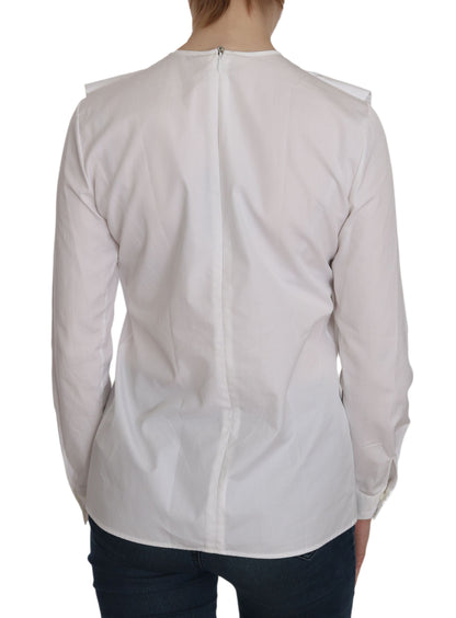 Elegante top de algodón blanco con cuello redondo