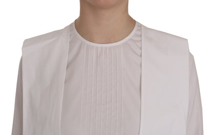 Elegante top de algodón blanco con cuello redondo