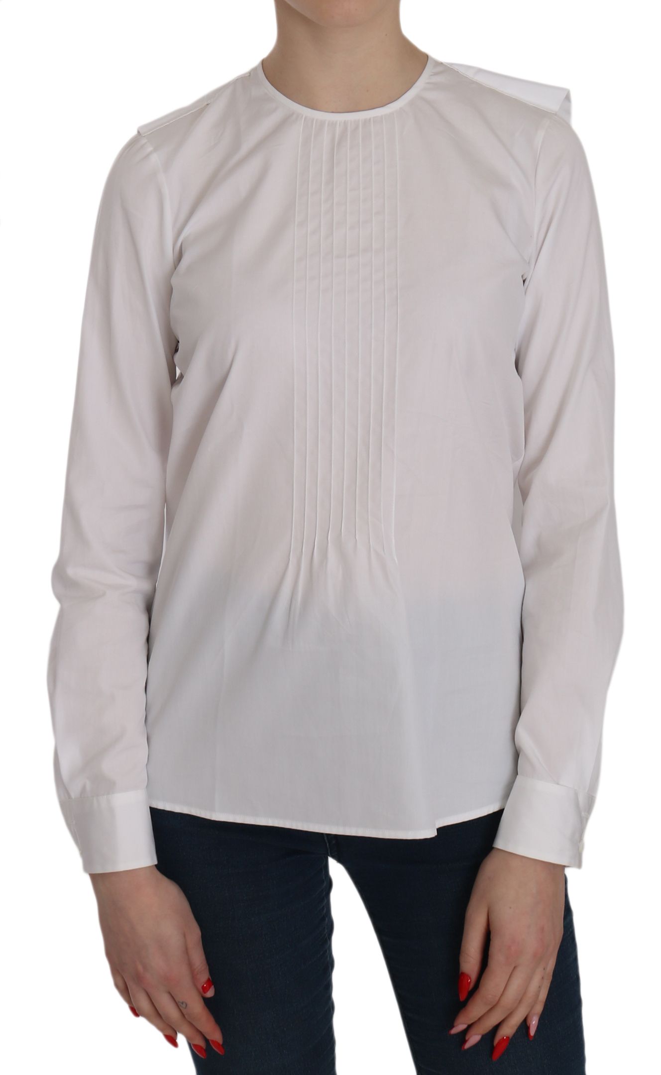 Elegante top de algodón blanco con cuello redondo