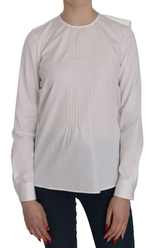 Elegante top de algodón blanco con cuello redondo