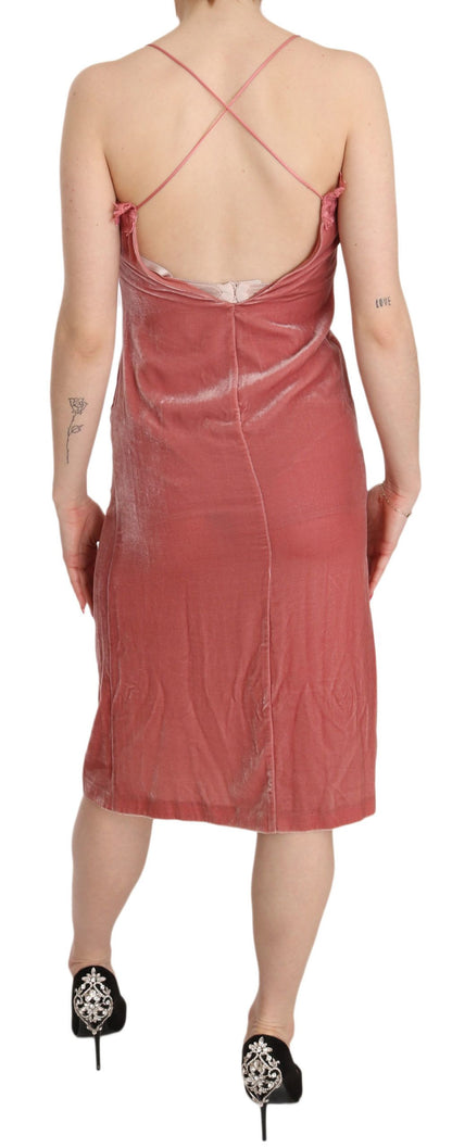 Vestido midi de mezcla de seda y encaje rosa con abertura lateral