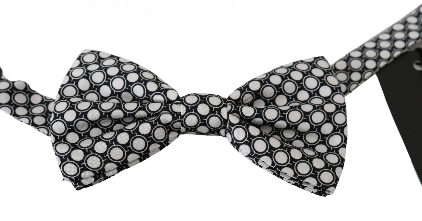 Men Black White Circles Adjustable Neck Papillon Bow Tie