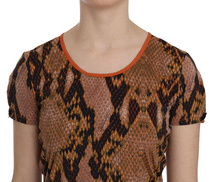 Atractiva blusa con estampado de piel de serpiente marrón