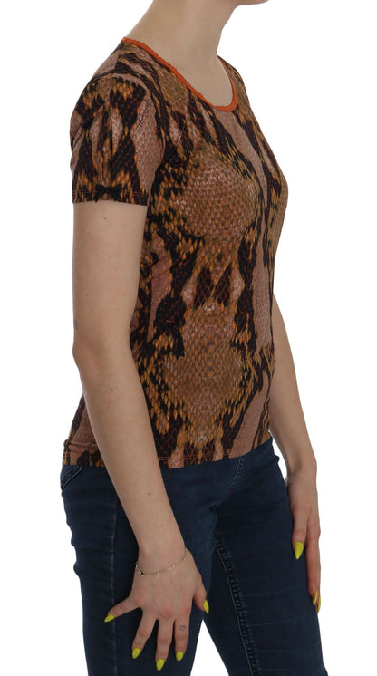 Atractiva blusa con estampado de piel de serpiente marrón