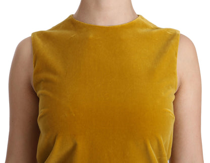 Vestido corto recto de terciopelo mostaza
