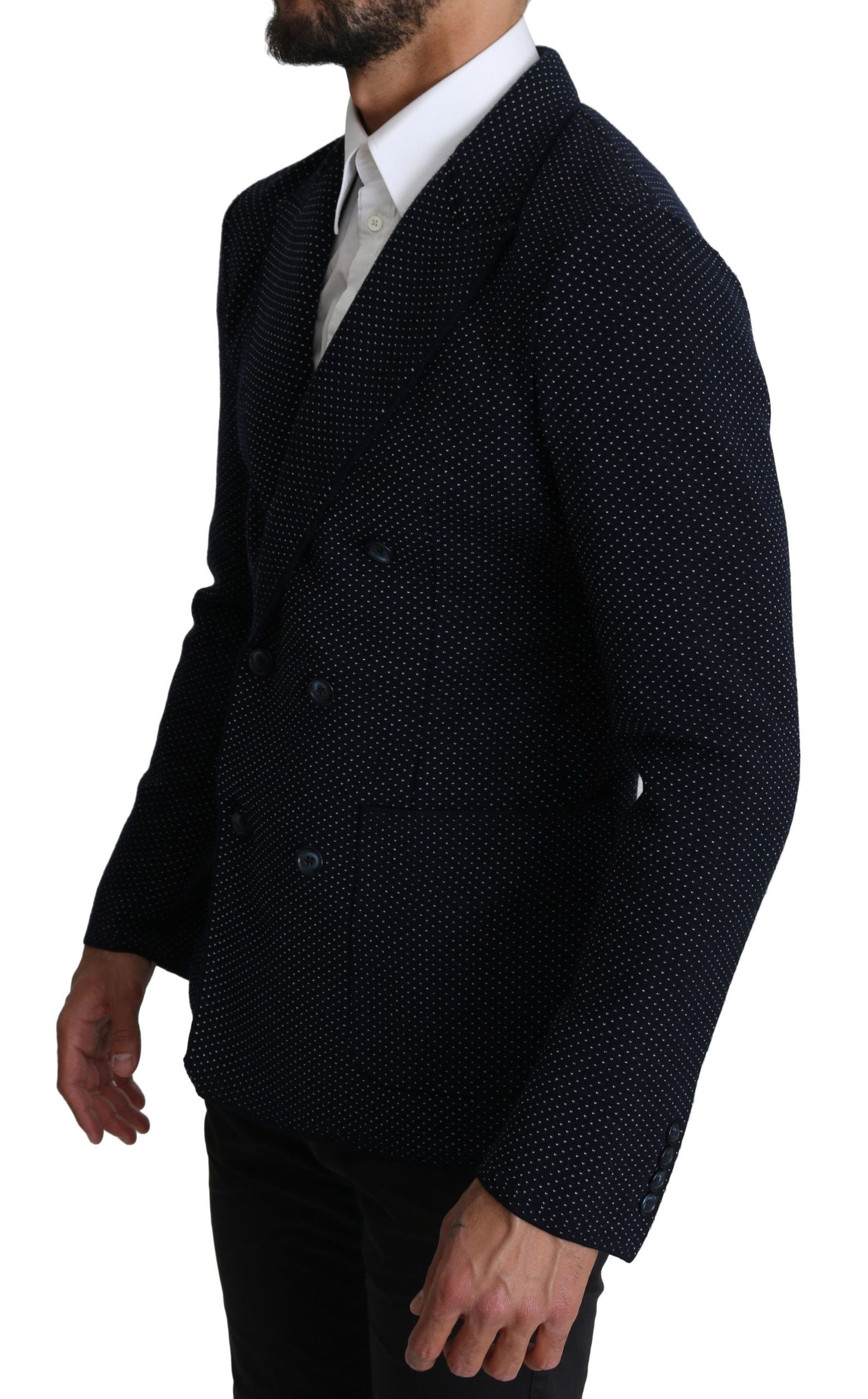 Elegante blazer entallado de lunares azul oscuro