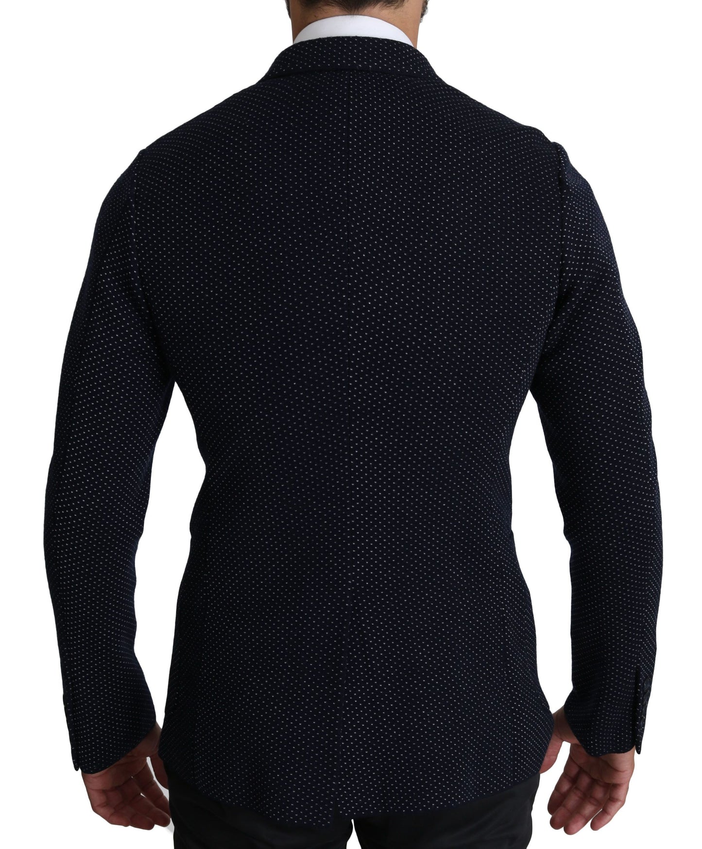 Elegante blazer entallado de lunares azul oscuro