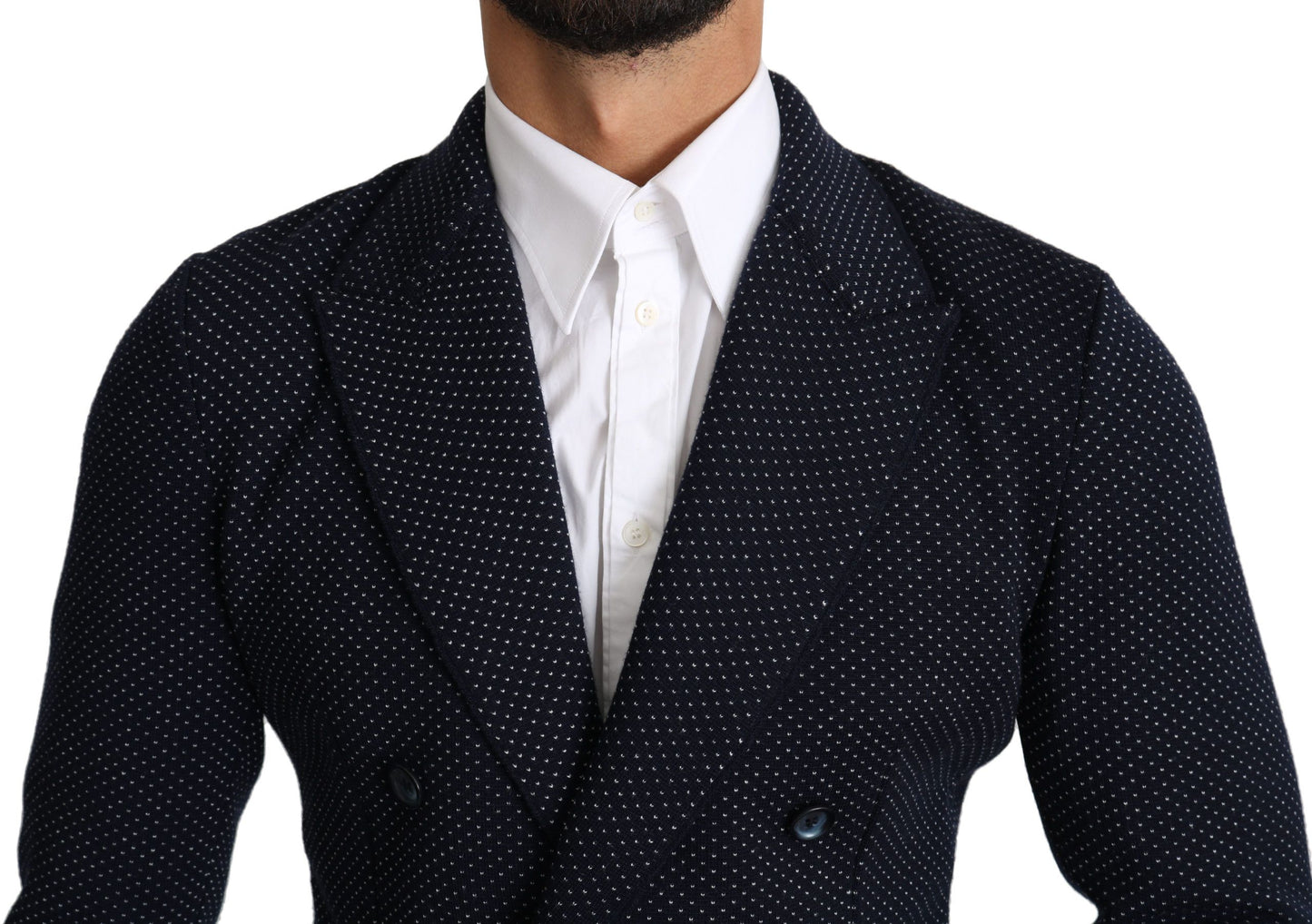 Elegante blazer entallado de lunares azul oscuro