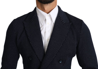 Elegante blazer entallado de lunares azul oscuro
