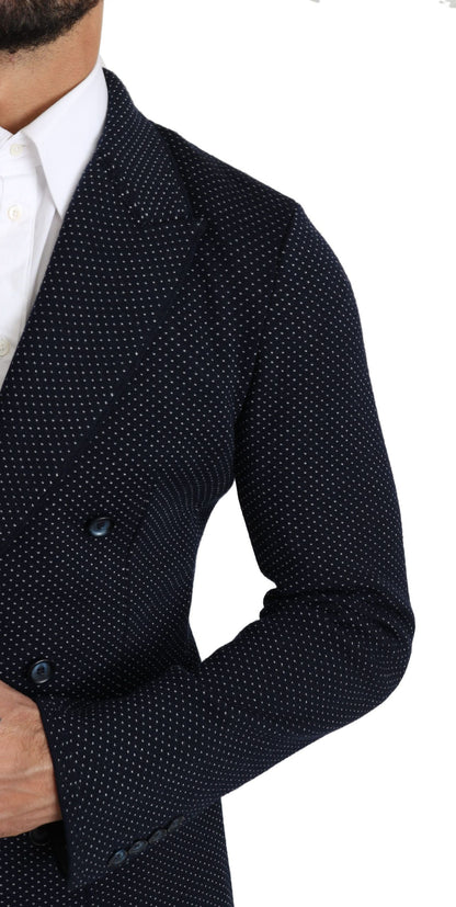 Elegante blazer entallado de lunares azul oscuro