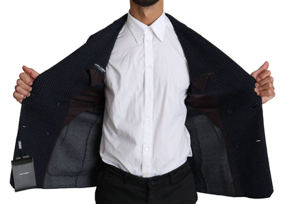 Elegante blazer entallado de lunares azul oscuro
