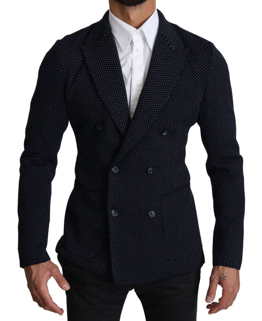Elegante blazer entallado de lunares azul oscuro