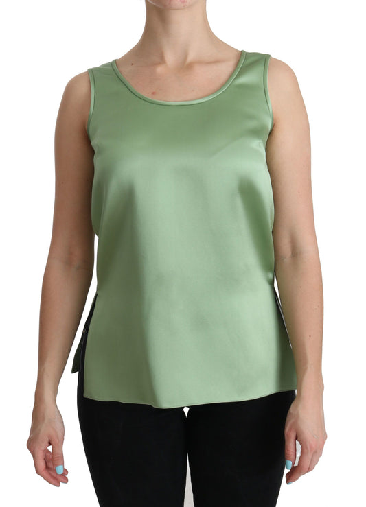 Elegante blusa sin mangas de seda en verde menta claro