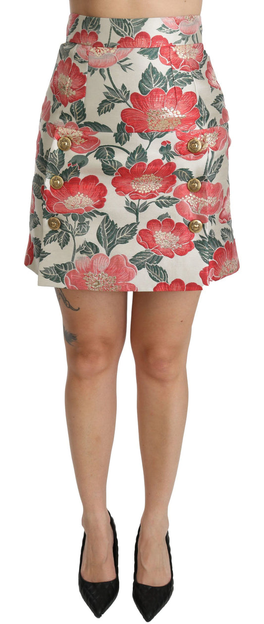 Elegante falda de cintura alta con estampado floral blanco
