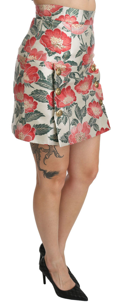 Elegante falda de cintura alta con estampado floral blanco