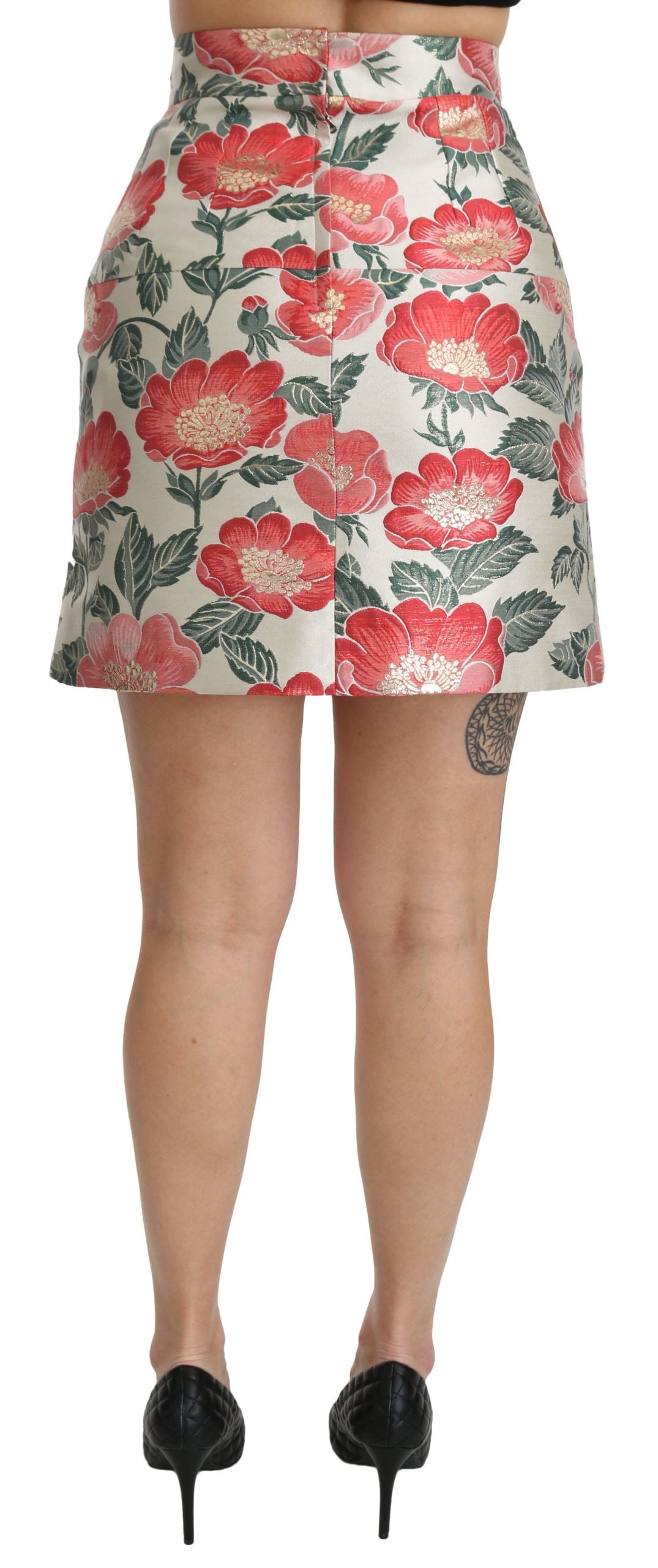 Elegante falda de cintura alta con estampado floral blanco