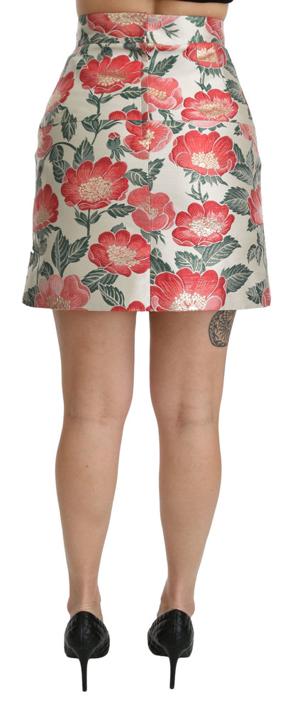 Elegante falda de cintura alta con estampado floral blanco