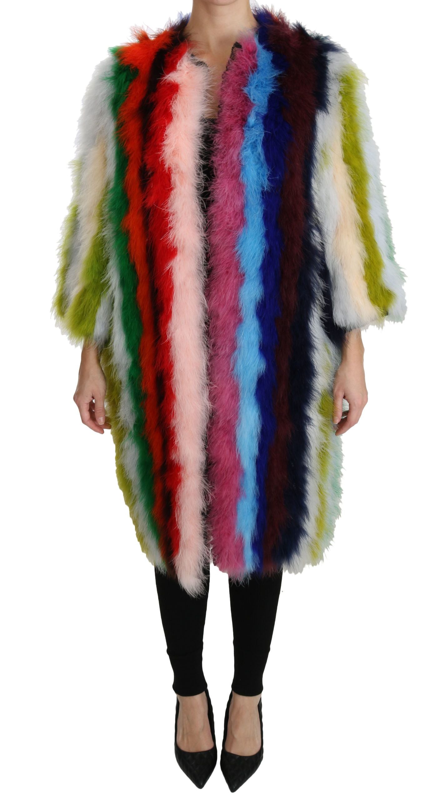 Chaqueta larga elegante con plumas multicolor