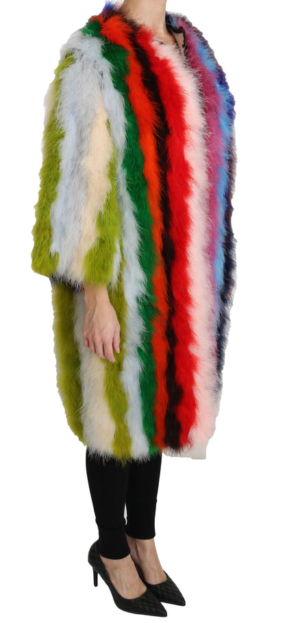 Chaqueta larga elegante con plumas multicolor