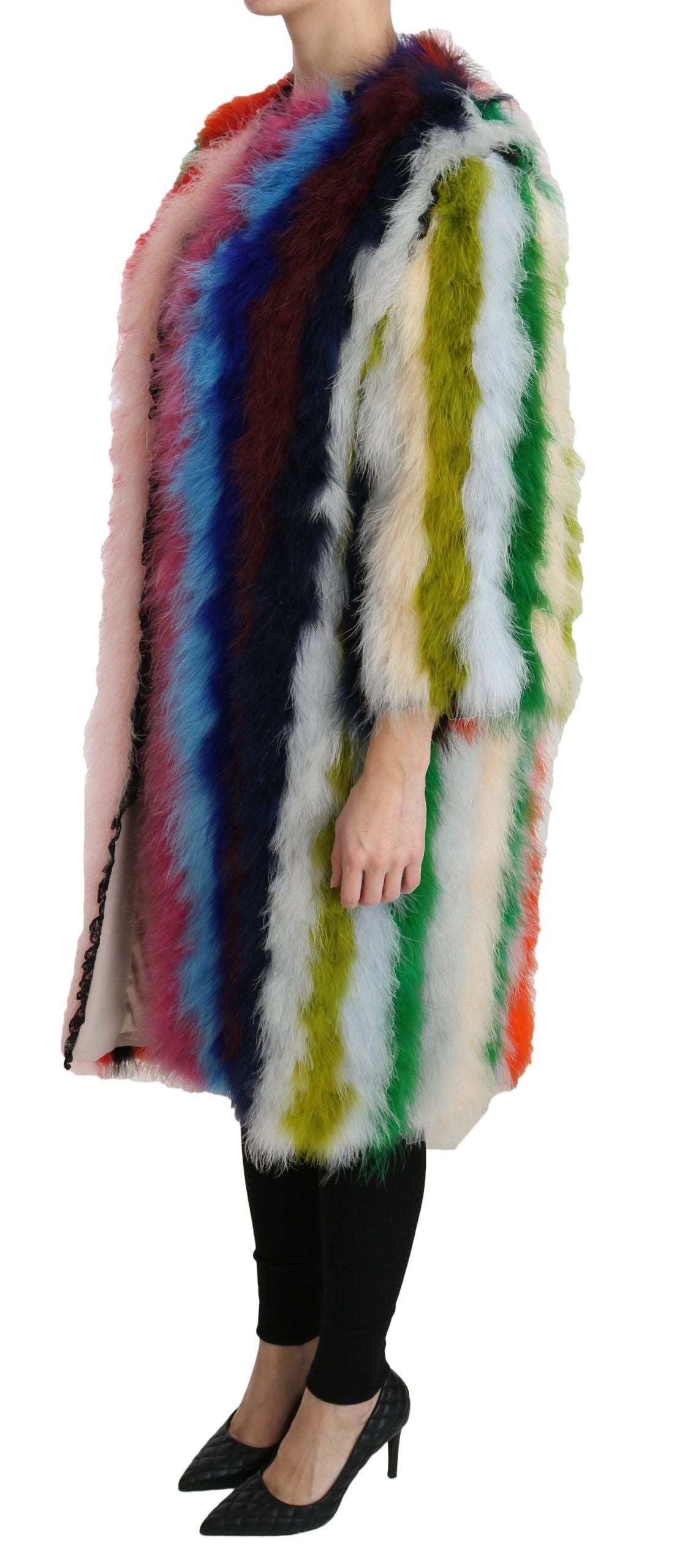 Chaqueta larga elegante con plumas multicolor